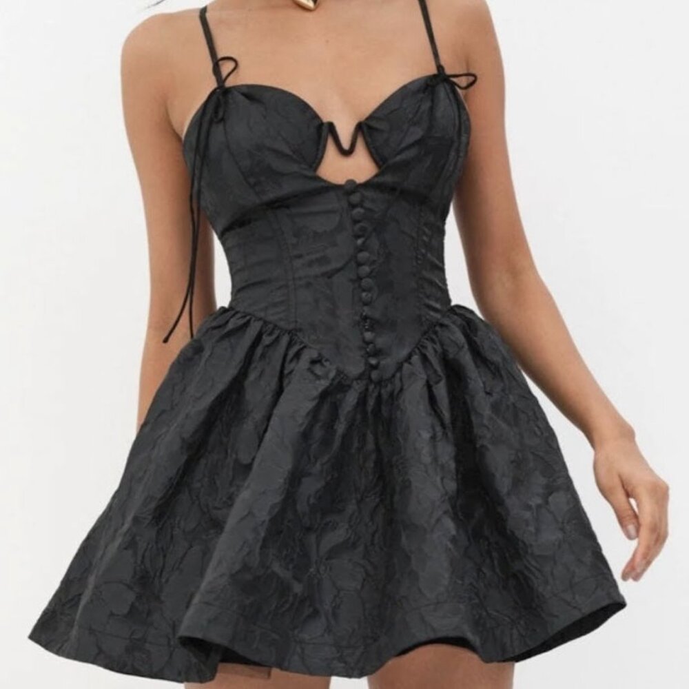 For Love and Lemons Faith Mini Dress M Black Floral Jacquard NWT